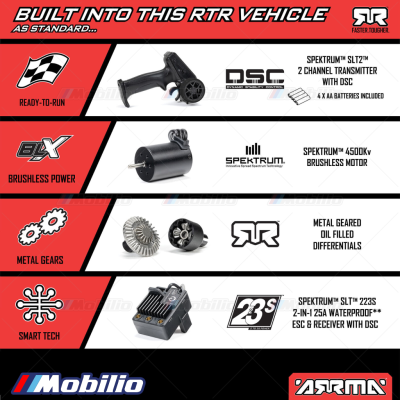 Arrma 1/16 MOJAVE GROM 223S DSC 4X4 RTR Brushless Desert Truck, Black
