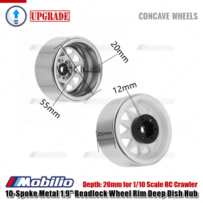 Velg 10-Spoke Metal 1.9" Beadlock Wheel Rim Deep Dish Hub for 1/10 Scale RC Crawler