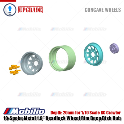 Velg 10-Spoke Metal 1.9" Beadlock Wheel Rim Deep Dish Hub for 1/10 Scale RC Crawler