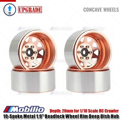 Velg 10-Spoke Metal 1.9" Beadlock Wheel Rim Deep Dish Hub for 1/10 Scale RC Crawler