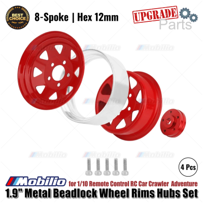 Upgrade 1.9" Metal Beadlock Wheel Rims Hubs Set 8-Spoke Hex 12mm for 1/10 Remote Control RC Car Crawler Adventure