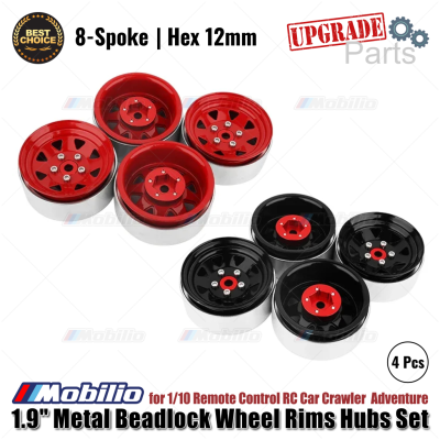 Upgrade 1.9" Metal Beadlock Wheel Rims Hubs Set 8-Spoke Hex 12mm for 1/10 Remote Control RC Car Crawler Adventure