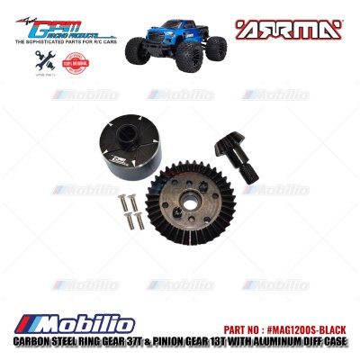 GPM Part #MAG1200S Carbon Steel Ring Gear 37T & Pinion Gear 13T With Aluminum Differential Case Arrma Granite Mega Monster Truck