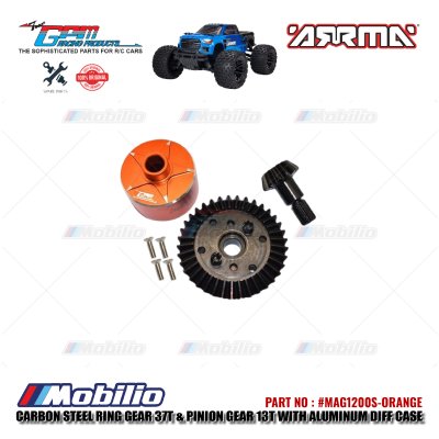 GPM Part #MAG1200S Carbon Steel Ring Gear 37T & Pinion Gear 13T With Aluminum Differential Case Arrma Granite Mega Monster Truck