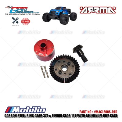 GPM Part #MAG1200S Carbon Steel Ring Gear 37T & Pinion Gear 13T With Aluminum Differential Case Arrma Granite Mega Monster Truck
