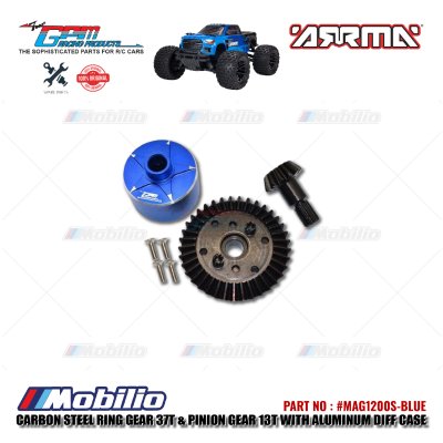 GPM Part #MAG1200S Carbon Steel Ring Gear 37T & Pinion Gear 13T With Aluminum Differential Case Arrma Granite Mega Monster Truck