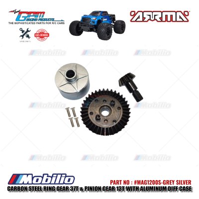 GPM Part #MAG1200S Carbon Steel Ring Gear 37T & Pinion Gear 13T With Aluminum Differential Case Arrma Granite Mega Monster Truck