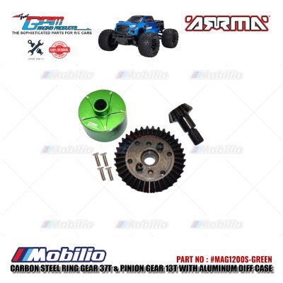 GPM Part #MAG1200S Carbon Steel Ring Gear 37T & Pinion Gear 13T With Aluminum Differential Case Arrma Granite Mega Monster Truck
