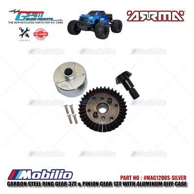 GPM Part #MAG1200S Carbon Steel Ring Gear 37T & Pinion Gear 13T With Aluminum Differential Case Arrma Granite Mega Monster Truck