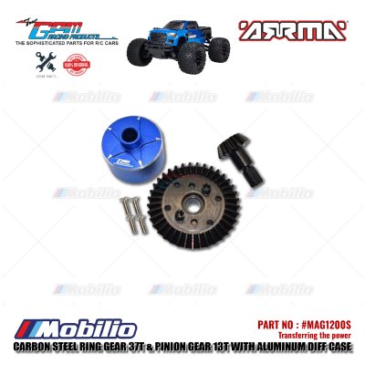 GPM Part #MAG1200S Carbon Steel Ring Gear 37T & Pinion Gear 13T With Aluminum Differential Case Arrma Granite Mega Monster Truck