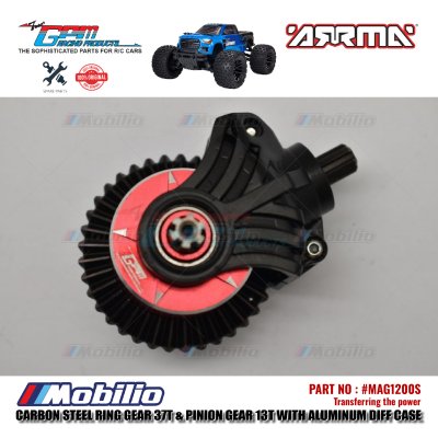 GPM Part #MAG1200S Carbon Steel Ring Gear 37T & Pinion Gear 13T With Aluminum Differential Case Arrma Granite Mega Monster Truck