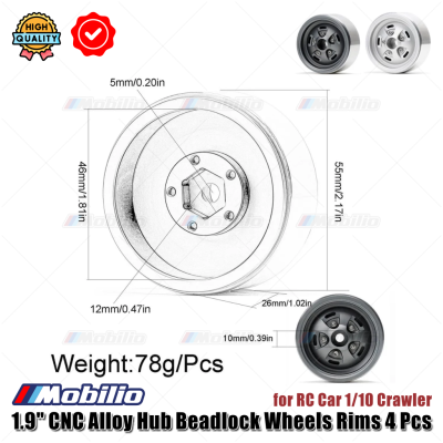 Upgrade 1.9" CNC Alloy Hub Beadlock Wheels Rims 4 Pcs Classic Defender Rostyle for RC Car 1/10 Crawler