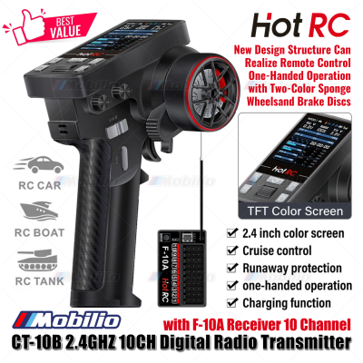 HotRC CT-10B 2.4GHZ 10CH Digital Radio Transmitter with F-10A Receiver 10 Channel for RC Car Boat Tank