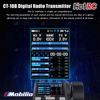 HotRC CT-10B 2.4GHZ 10CH Digital Radio Transmitter with F-10A Receiver 10 Channel for RC Car Boat Tank