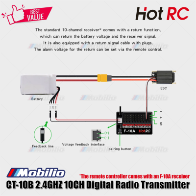 HotRC CT-10B 2.4GHZ 10CH Digital Radio Transmitter with F-10A Receiver 10 Channel for RC Car Boat Tank