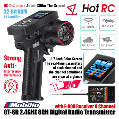 HotRC CT-8B 2.4GHZ 8CH Digital Radio Transmitter with F-08A Receiver 8 Channel for RC Car Boat Tank