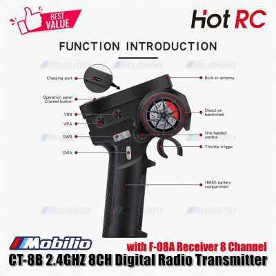 HotRC CT-8B 2.4GHZ 8CH Digital Radio Transmitter with F-08A Receiver 8 Channel for RC Car Boat Tank