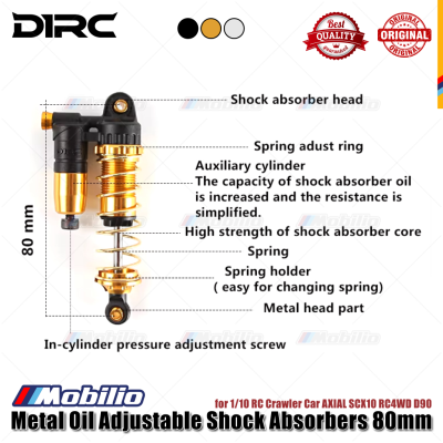 Shock D1RC Peredam Kejut Minyak Logam yang Dapat Disesuaikan 80mm Bagian Peningkatan untuk Mobil Perayap 1/10 RC