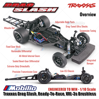 Traxxas Drag Slash Chevrolet / Ford Mustang 1/10 Scale RTR TSM Brushless VXL-3s RC Car Race