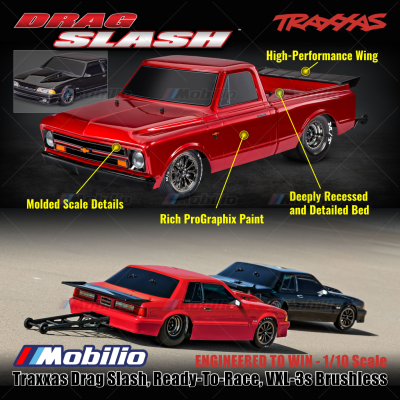 Traxxas Drag Slash Chevrolet / Ford Mustang 1/10 Scale RTR TSM Brushless VXL-3s RC Car Race