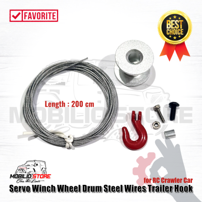 Servo Winch Wheel Drum Steel Wires Trailer Hook for RC Crawler Car