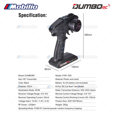 Dumborc X10P-350 10 Channel 2.4GHZ Transmitter with Receiver P10F P10FG P6DC Waterproof Version Available for Remote Control Car Boat Tank All Types of RC Models