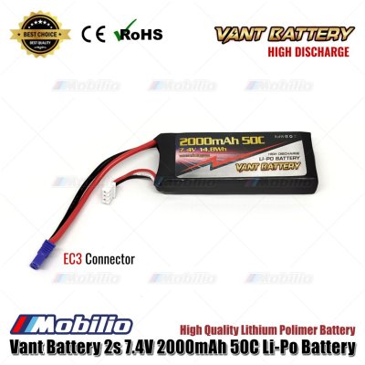 Vant Battery 7.4V 2S 2000mAh 50C Lithium Polymer LiPo Baterai RC Soft Case