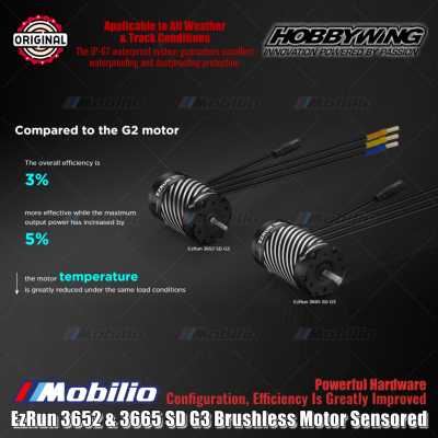 Hobbywing EzRun 3652 & 3665 SD G3 Brushless Motor Sensored for RC Car 1/10th On-road Off-road Short Course Truck Truggy Monster