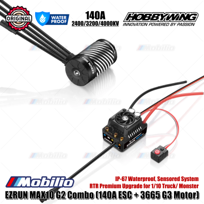 Hobbywing EzRun MAX10 G2 Combo 140A ESC & 3665 G3 Motor 2400KV #38020343 / 3200KV #38020344 / 4000KV #38020345 IP-67 Waterproof Sensored System RTR Premium Upgrade for 1/10 Truck Monster
