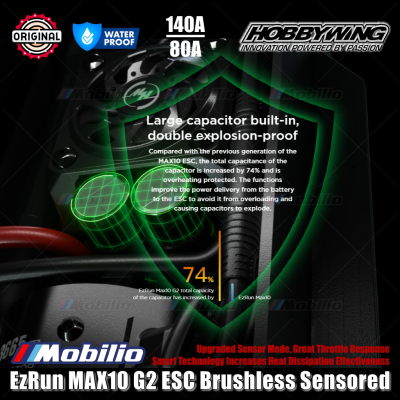 Hobbywing EzRun MAX10 G2 ESC Brushless Sensored 80A #30102604 / 140A #30102603 Waterproof for RC 1/10 Short Course Truck and Monster Truck