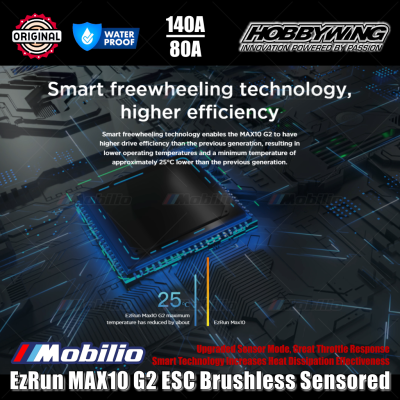 Hobbywing EzRun MAX10 G2 ESC Brushless Sensored 80A #30102604 / 140A #30102603 Waterproof for RC 1/10 Short Course Truck and Monster Truck
