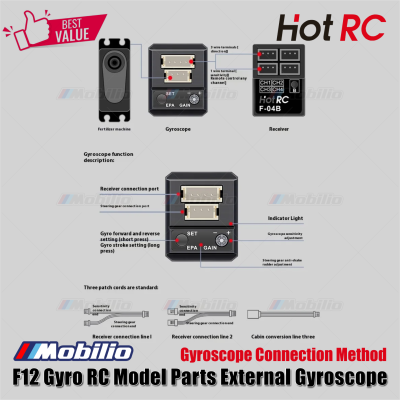 HotRC F12 Gyro RC Model Parts External Gyroscope for RC Cars Drift Racing Rally Speed Boats