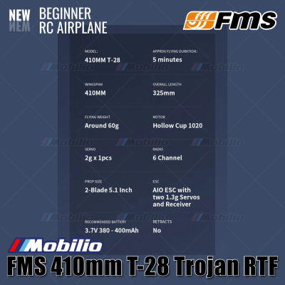 FMS 410mm T-28 Trojan RTF Easy to Fly Micro RC Plane for Beginners
