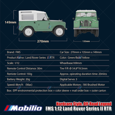 FMS Land Rover Series II RTR Excellent Off-Road Performance RC 1/12 Scale Crawler Adventure