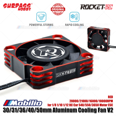 Surpass Hobby Rocket-RC 30/31/36/40/50mm Aluminum Cooling Fan V2 RED 28000/21000/16000/10000RPM for 1/8 1/10 1/12 RC Car 540/550/3650 Motor ESC