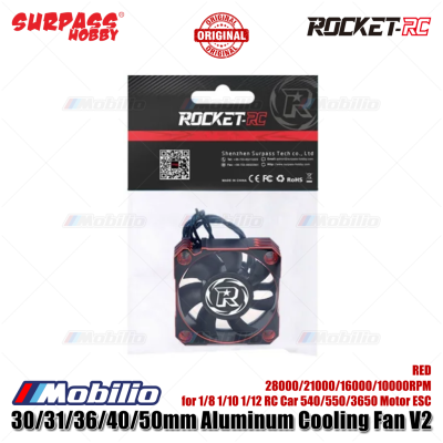 Surpass Hobby Rocket-RC 30/31/36/40/50mm Aluminum Cooling Fan V2 RED 28000/21000/16000/10000RPM for 1/8 1/10 1/12 RC Car 540/550/3650 Motor ESC