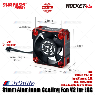 Surpass Hobby Rocket-RC 30/31/36/40/50mm Aluminum Cooling Fan V2 RED 28000/21000/16000/10000RPM for 1/8 1/10 1/12 RC Car 540/550/3650 Motor ESC