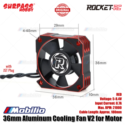 Surpass Hobby Rocket-RC 30/31/36/40/50mm Aluminum Cooling Fan V2 RED 28000/21000/16000/10000RPM for 1/8 1/10 1/12 RC Car 540/550/3650 Motor ESC