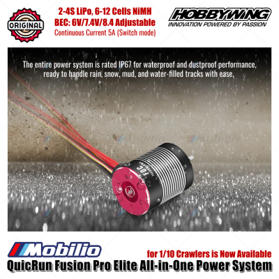Hobbywing QuicRun Fusion Pro Elite All-in-One Power System 2300KV 540 for RC 1/10 Scale Crawlers Car Adventure    - Product Name : QuicRun Fusion Pro Elite  - Product Number : 30120500    Type  - Scale : 1/10th  - Brushed/Brushless : Brushless  - Sensored