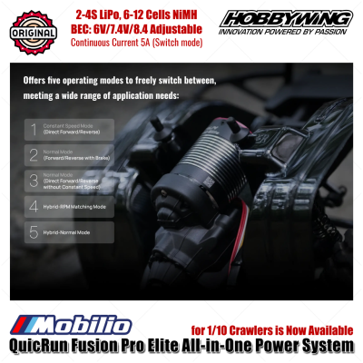 Hobbywing QuicRun Fusion Pro Elite All-in-One Power System 2300KV 540 for RC 1/10 Scale Crawlers Car Adventure    - Product Name : QuicRun Fusion Pro Elite  - Product Number : 30120500    Type  - Scale : 1/10th  - Brushed/Brushless : Brushless  - Sensored