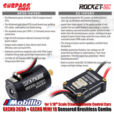 Surpass Hobby Rocket-RC GECKO 2030 & GECKO MINI 18 Sensored Brushless Combo for 1/18 Scale Crawler Remote Control Cars