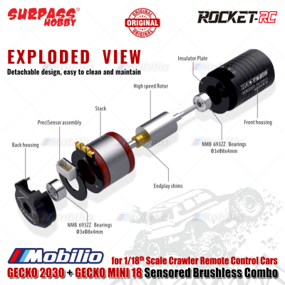 Surpass Hobby Rocket-RC GECKO 2030 & GECKO MINI 18 Sensored Brushless Combo for 1/18 Scale Crawler Remote Control Cars