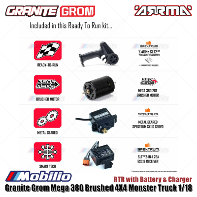 Arrma Granite Grom Mega 380 Brushed 4X4 Monster Truck 1/18 RTR RC Bashing #ARA2102