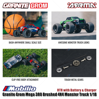 Arrma Granite Grom Mega 380 Brushed 4X4 Monster Truck 1/18 RTR RC Bashing #ARA2102