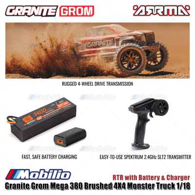 Arrma Granite Grom Mega 380 Brushed 4X4 Monster Truck 1/18 RTR RC Bashing #ARA2102