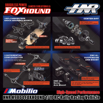 HNR H9804 FOXHOUND Lancer 1/10 RC Rally Racing Vehicle Brushless Power Remote Control Car RTR