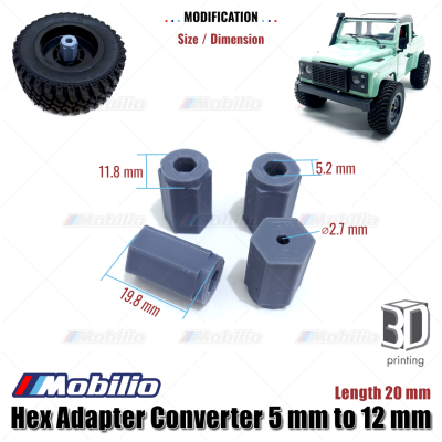 Upgrade Part - Hex Adapter Converter 5/12 mm Panjang 20 mm Rc Wheel