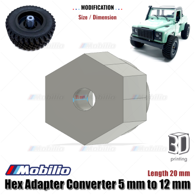 Upgrade Part - Hex Adapter Converter 5/12 mm Panjang 20 mm Rc Wheel