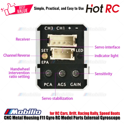 HotRC F11 Gyro RC Model Parts External Gyroscope CNC Metal Housing for RC Cars Drift Racing Rally Speed Boats