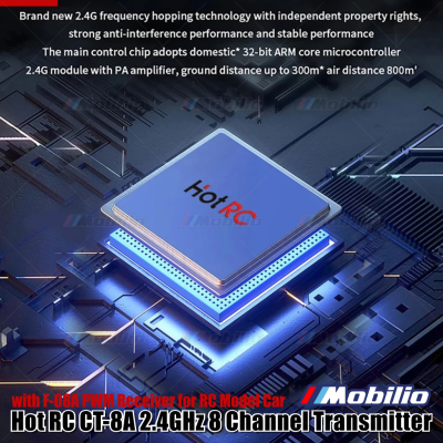 HotRC CT-8A 2.4GHz 8 Channel Transmitter with F-08A PWM Receiver